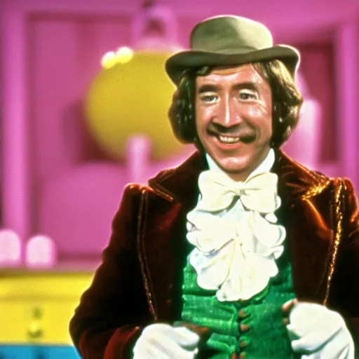 Image similar to a frame from the 1 9 7 1 movie willy wonka and the chocolate factory, starring tim allen, portrait, in focus, smiling