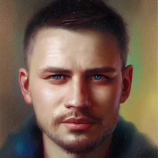 Image similar to portrait of a ukrainian man ( 3 5 ) from ukraine in 2 0 2 1, an oil painting by ross tran and thomas kincade