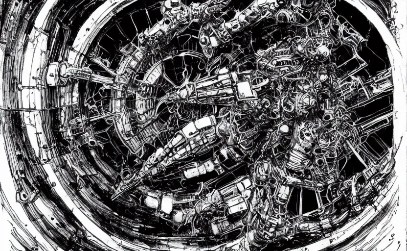 Prompt: spaceship airlock by tsutomu nihei, inked, minute details, desolation, hyper realistic, cosmic horror, biomechanical, beautiful