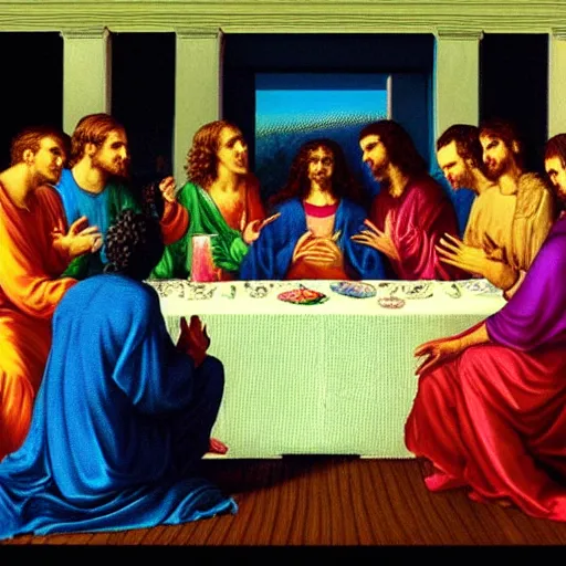 Image similar to vapourwave last supper