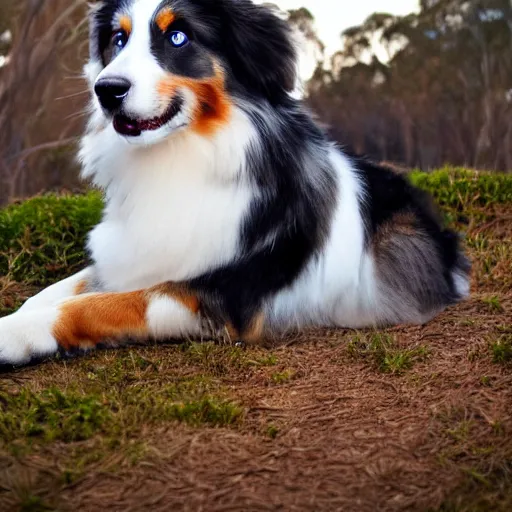 Prompt: photo of an Australian Shepherd with cool blue eyes, award winning photography