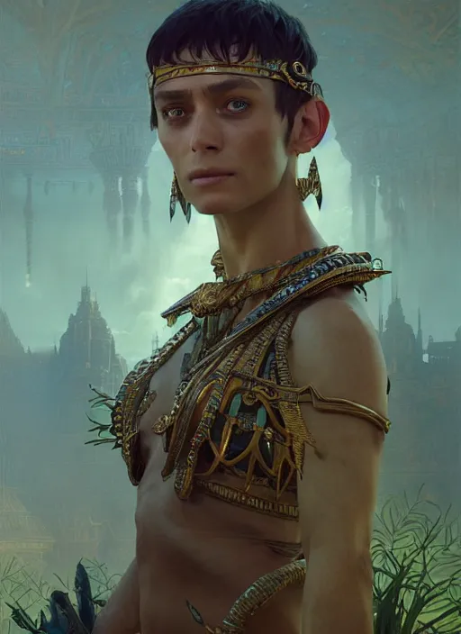 Prompt: highly detailed portrait of jude law as cleopatra unreal engine, fantasy art by greg rutkowski, loish, rhads, ferdinand knab, makoto shinkai and lois van baarle, ilya kuvshinov, rossdraws, tom bagshaw, alphonse mucha, global illumination, radiant light, detailed and intricate environment