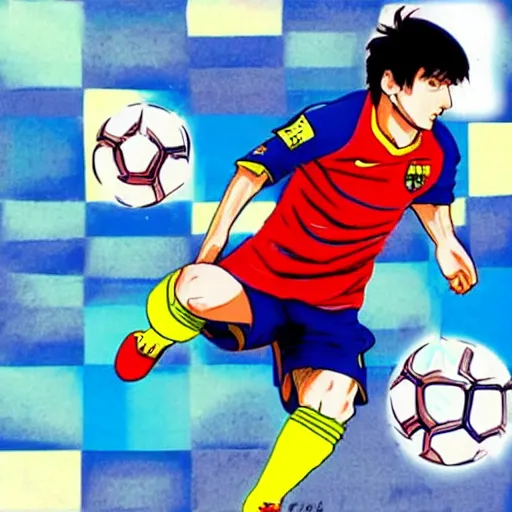 Image similar to lionel messi in captain tsubasa style