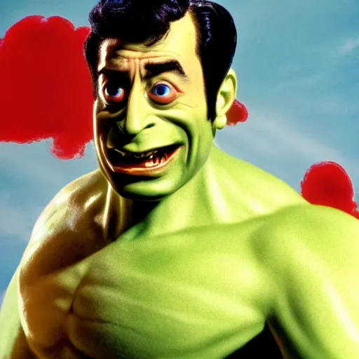 Image similar to pee wee herman as the incredible hulk, movie still, 8 k