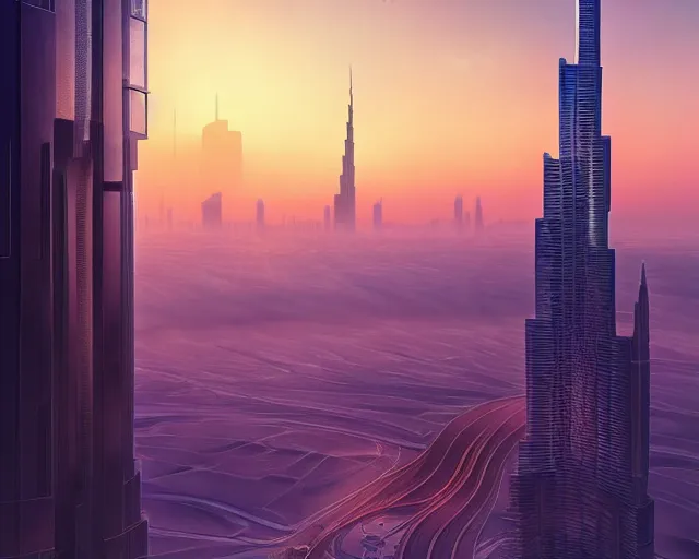 Image similar to dubai city and burj khalifa in front big desert, atmospheric lighting. vaporwave by makoto shinkai, stanley artgerm lau, wlop, rossdraws, james jean, andrei riabovitchev, marc simonetti, krenz cushart, sakimichan, d & d trending on artstation, digital art.