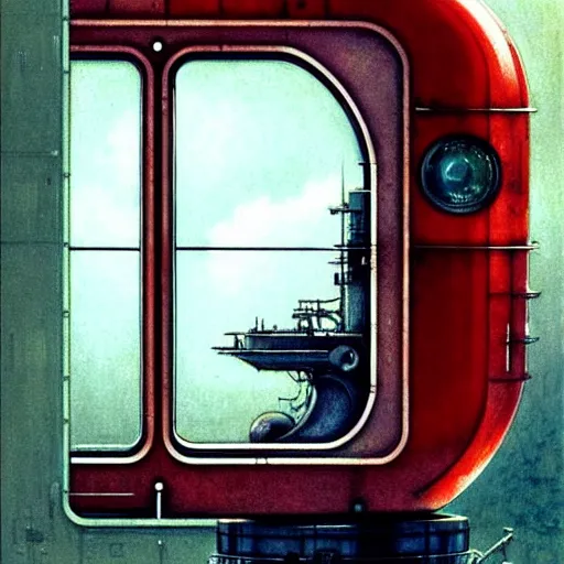 Prompt: ( ( ( ( ( 1 9 5 0 s retro future robot android industrial steam ship window. muted colors. ) ) ) ) ) by jean baptiste monge!!!!!!!!!!!!!!!!!!!!!!!!! chrome red