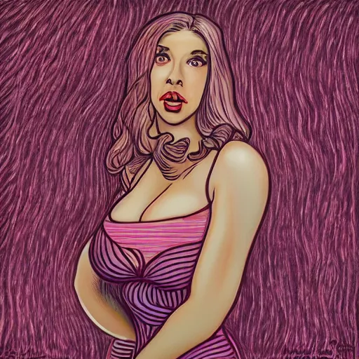 Image similar to Kaitlyn Michelle Siragusa, better known as Amouranth, by R. Crumb