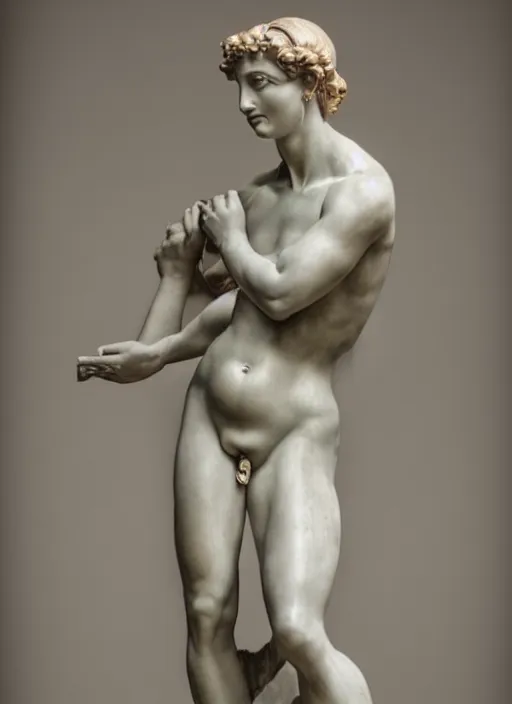 Image similar to a female version of the David by Michelangelo, studio lighting