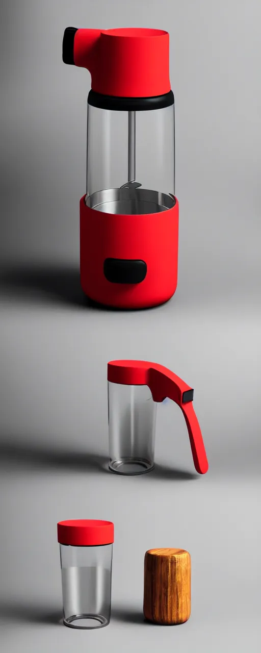 Image similar to a stylish handheld electric beverage mixer ; natural materials ; industrial design ; behance ; le manoosh ; pinterest ; if design award ; red dot design award