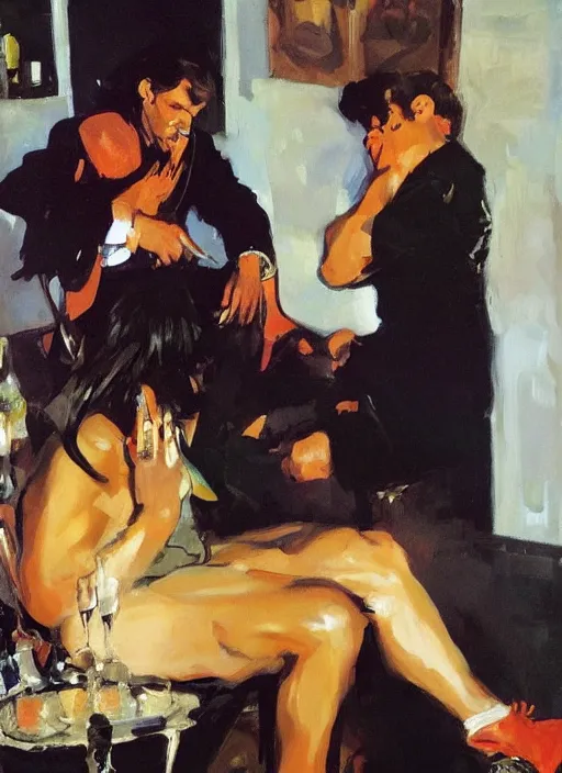 Image similar to glam rocker drinking brutal and raw wine with his friends by joaquin sorolla, phil hale, greek style