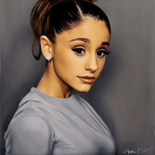 Image similar to photo of Ariana Grande, photorealism in the style of Dorothea Lange