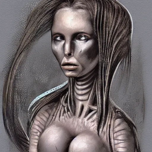 Image similar to a girl, concept art by h r giger