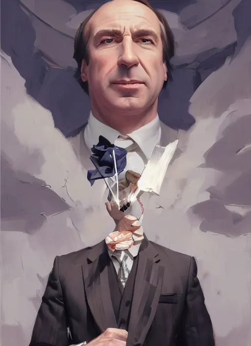 Image similar to portrait of saul goodman, lawyer clothing, painting by sargent and leyendecker, asymmetrical, intricate, elegant, matte painting, illustration,, by rhads, by greg rutkowski, by greg tocchini, by james gilleard, by joe fenton