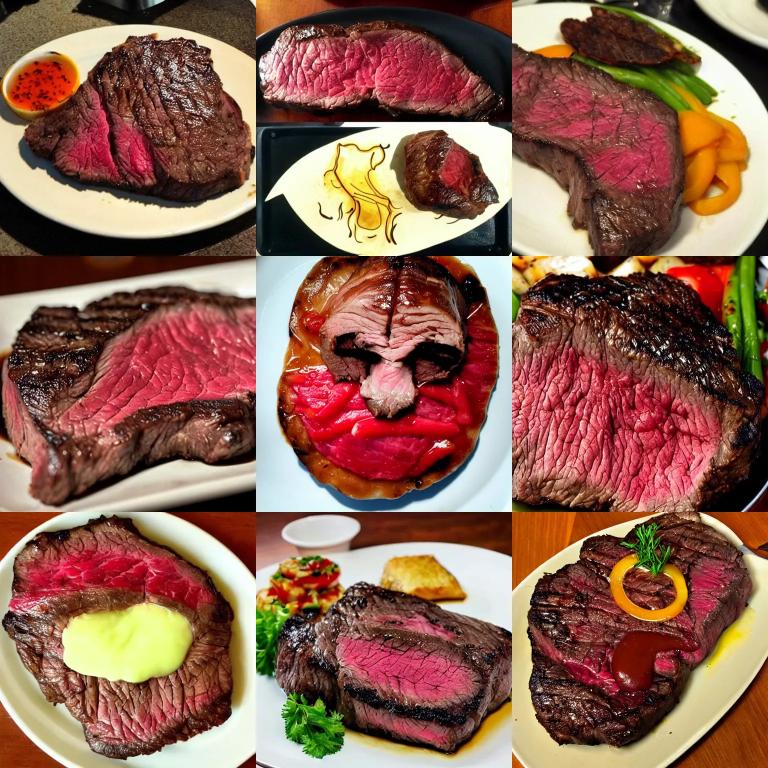 Prompt: a steak that resembles danny devito's face