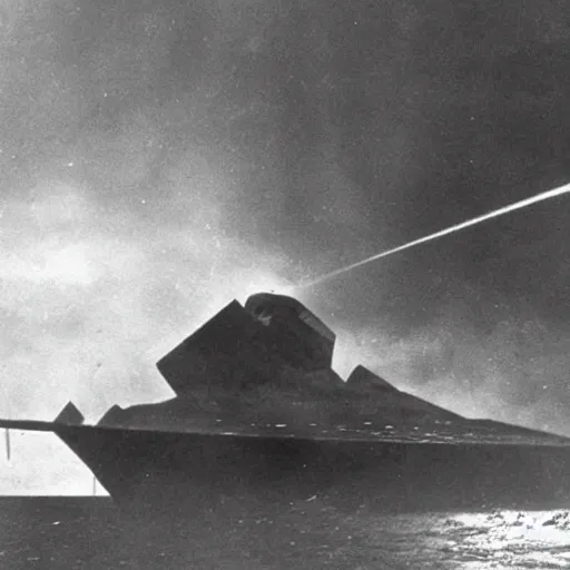 Image similar to an old ww2 photograph of a star destroyer crashing into earth