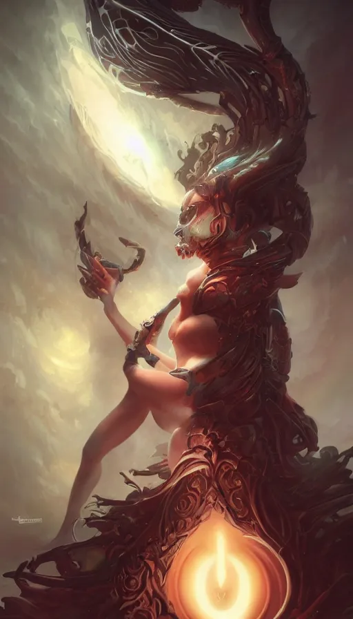 Image similar to goddess of death in the style of nekro, artgerm, wlop, glowing halo, octane render, peter mohrbacher