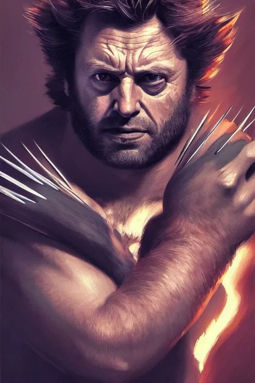 Image similar to Boris Johnson as Wolverine, portrait, skull on the chest, highly detailed, digital painting, artstation, concept art, smooth, sharp focus, illustration, cinematic lighting, art by artgerm and greg rutkowski and alphonse mucha