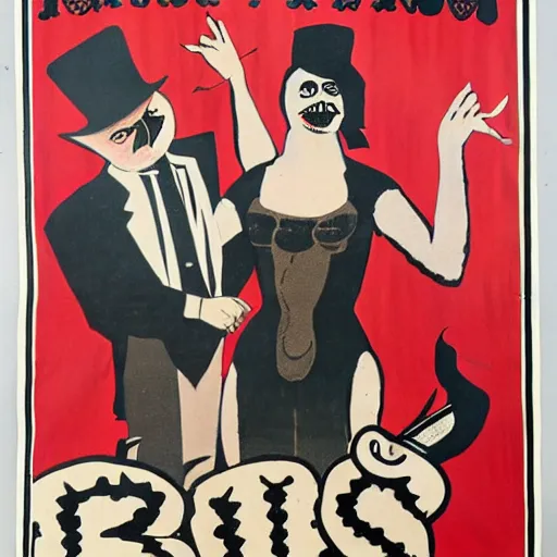 Prompt: banner advertising a side show, freak show advertisement, hand - painted banner, creepy, 1 9 3 0 circus poster