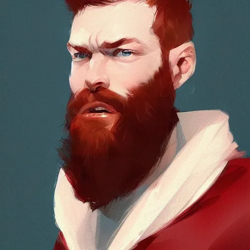 Prompt: portrait of a man by greg rutkowski, he is about 3 0 years old, english, short red hair, blue eyes, red beard, highly detailed portrait, digital painting, artstation, concept art, smooth, sharp foccus ilustration, artstation hq