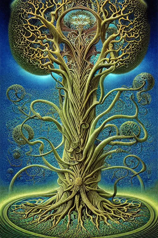 Image similar to tree of life by roger dean and andrew ferez, art forms of nature by ernst haeckel, divine chaos engine, symbolist, visionary, art nouveau, botanical fractal structures, organic, detailed, realistic, surreality