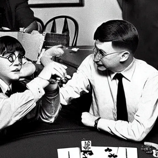 Image similar to harry potter and adolf hitler playing poker, 2 0 2 2