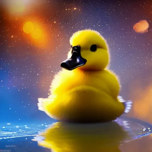 Prompt: A still of a little duckling dressed as an astronaut floating in space, 4k, photograph, photoreal, realistic, highly detailed, epic lighting, awar winning