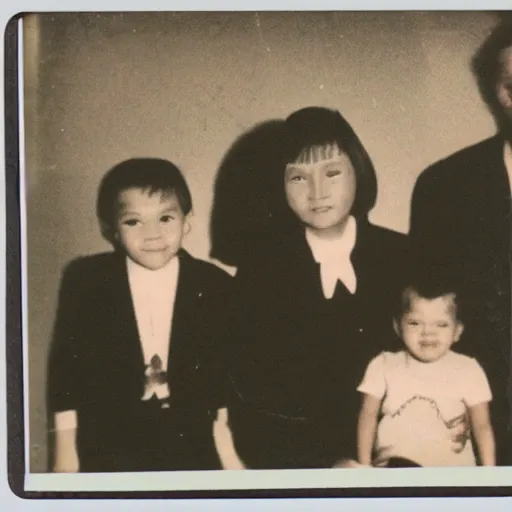 Image similar to family photo of a demon family poloroid,