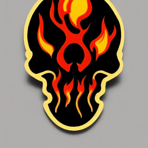 Image similar to a highly detailed retro minimalistic menacing clean skull with fire flame enamel pin, hd, concept art, artstation, deviantart