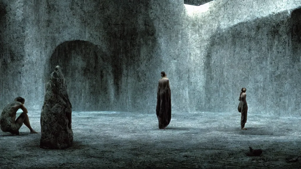 Image similar to i lost my keys at the fountain of youth, film still from the movie directed by denis villeneuve and david cronenberg with art direction by salvador dali and zdzisław beksinski, wide lens