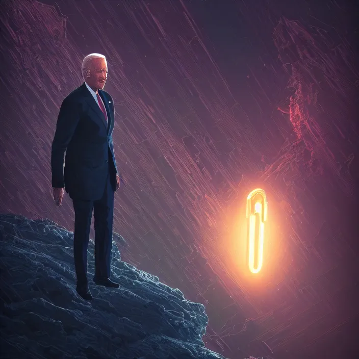 Image similar to portrait of joe biden as a glowing eyed dark wizard saving democracy in washington dc. intricate abstract. intricate artwork. by tooth wu, wlop, beeple, dan mumford. octane render, trending on artstation, greg rutkowski very coherent symmetrical artwork. cinematic, hyper realism, high detail, octane render, 8 k, iridescent accents