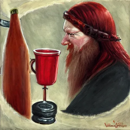 Image similar to a red - haired viking drinking mate