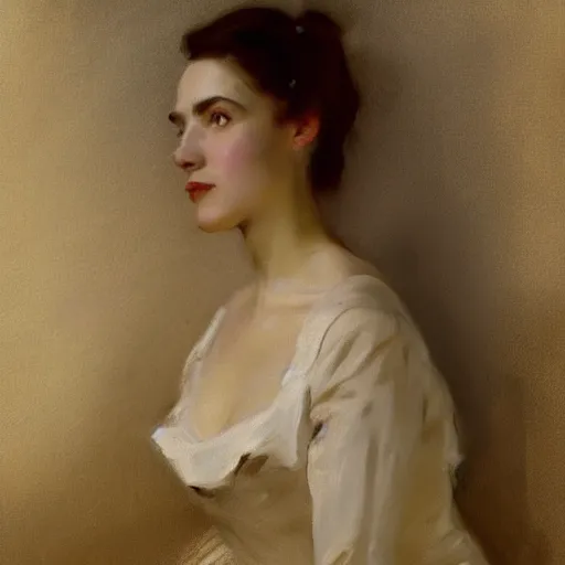 Prompt: a portrait matte painting of beautiful woman in dress by John Singer Sargent