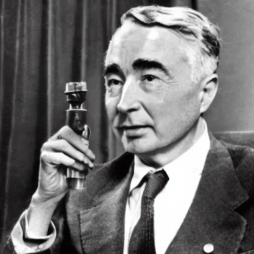 Prompt: photo of robert oppenheimer working as president