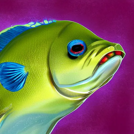 Prompt: A fish with eyelashes, digital art, photorealistic