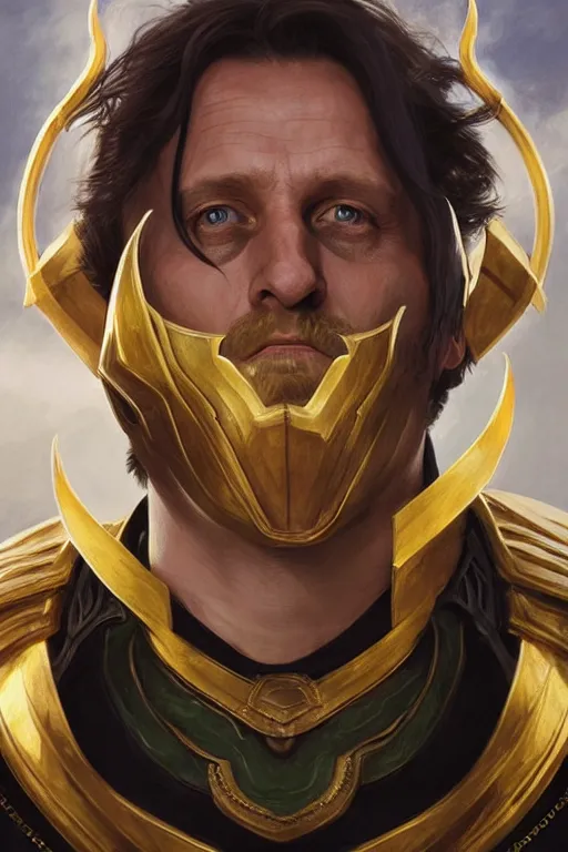 Image similar to Boris Johnson as Loki from Asgard, realistic portrait, symmetrical, highly detailed, digital painting, artstation, concept art, smooth, sharp focus, illustration, cinematic lighting, art by artgerm and greg rutkowski and alphonse mucha