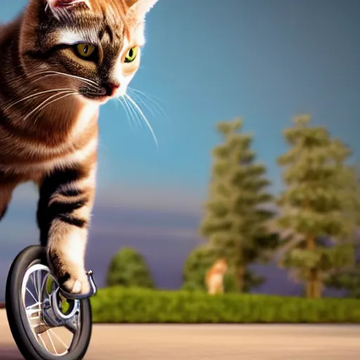 Image similar to Cat riding a unicycle, photorealistic, highly detailed, 4k