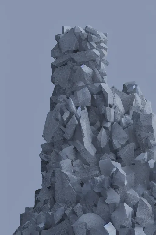 Prompt: blender render of a crystallized monument sitting atop a mountain peak