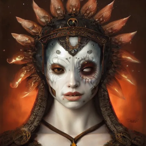 Prompt: soft painting portrait of a curiosities carnival gods, blessing, porcelain beautiful full armor, perfectly detailed, symmetrical accurate intricate sensual features, highly detailed, artstation, sharp focus, tom bagshaw esao andrews