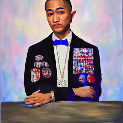 Image similar to musical artist thaiboy goon's presidential portrait, professional realistic painting