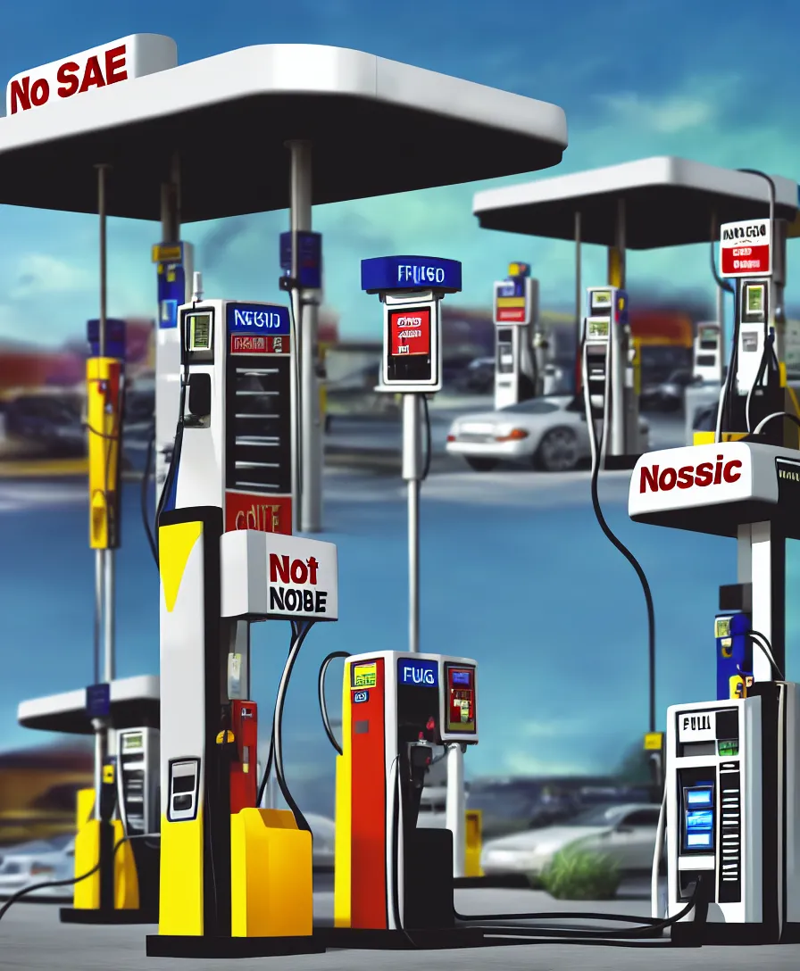 Prompt: realistic photo of no fuel at gas station in future, no fuel text written, very sharp focus, very hyper realistic, highly detailed, fantasy art station