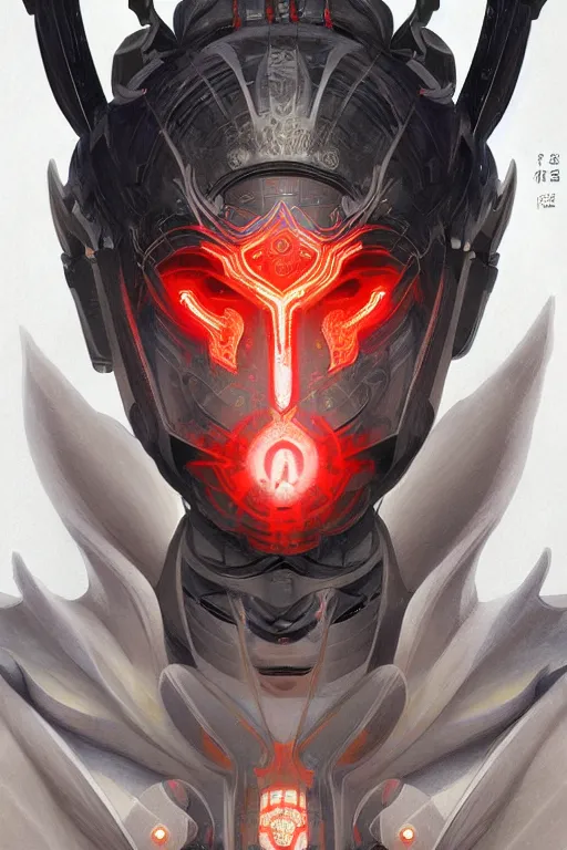 Image similar to asura from chinese myth, ghost, mecha, symmetrical. sci - fi, tech wear, glowing lights, intricate, elegant, highly detailed, digital painting, highly detailed, digital painting, artstation, concept art, smooth, sharp focus, illustration, art by artgerm and greg rutkowski and alphonse mucha