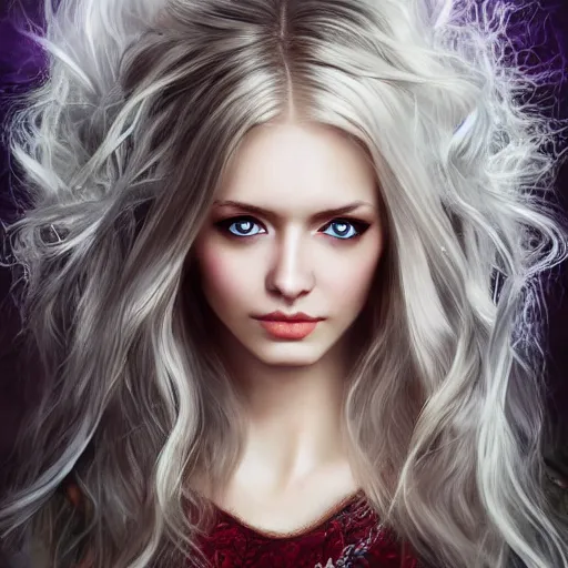 Image similar to a girl reading a book, hair flowing down, 8 k, hyperrealistic, hyperdetailed, white hair, blue eyes, fantasy portrait by laura sava