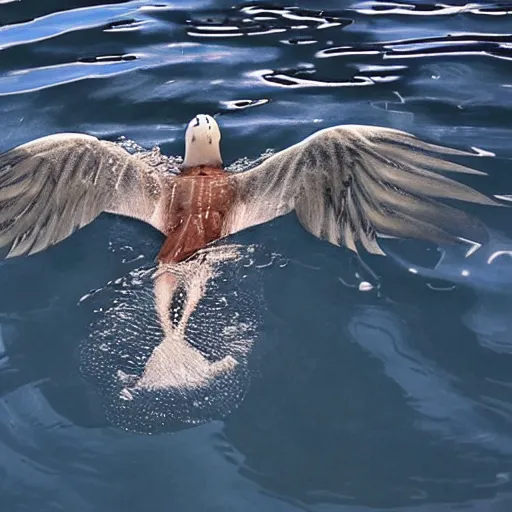 Prompt: beautiful creature swimming, animal that doesn't excist fantasy, with wings