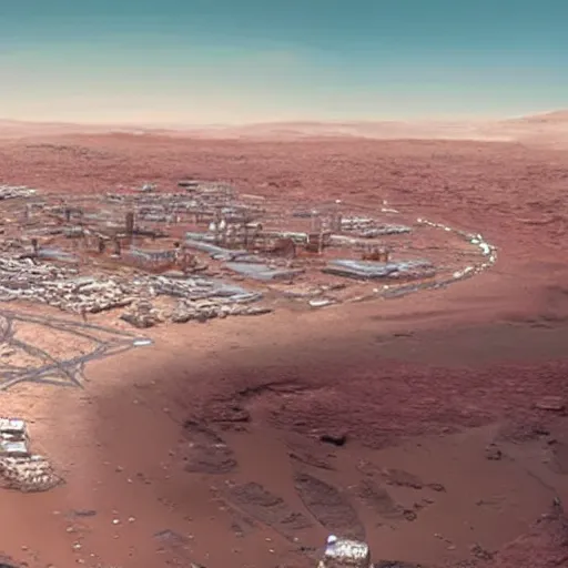 Image similar to a future big city on mars with beautiful beaches inspired by elon musk