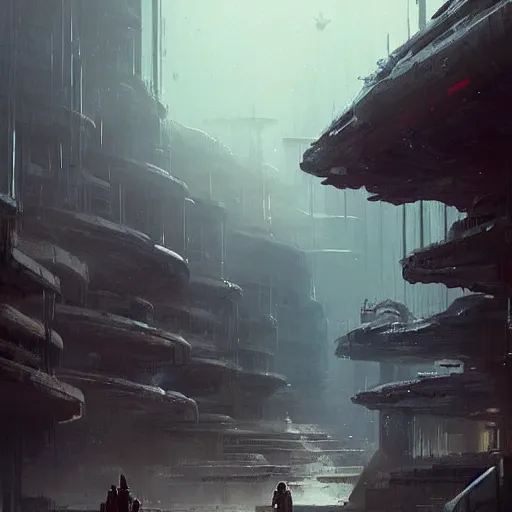 Prompt: star wars concept art by greg rutkowski, an urban landscape of buildings of ancient architecture, but huge and imposing in the middle of a temperate jungle, cinematic lighting, dawn light, nostalgic atmosphere.