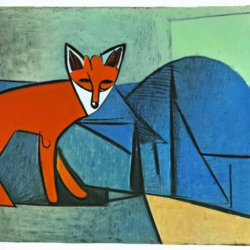 painting of a fox in the desert, by Picasso