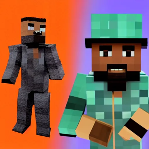 Prompt: kanye west shows everyone his minecraft skin that he made