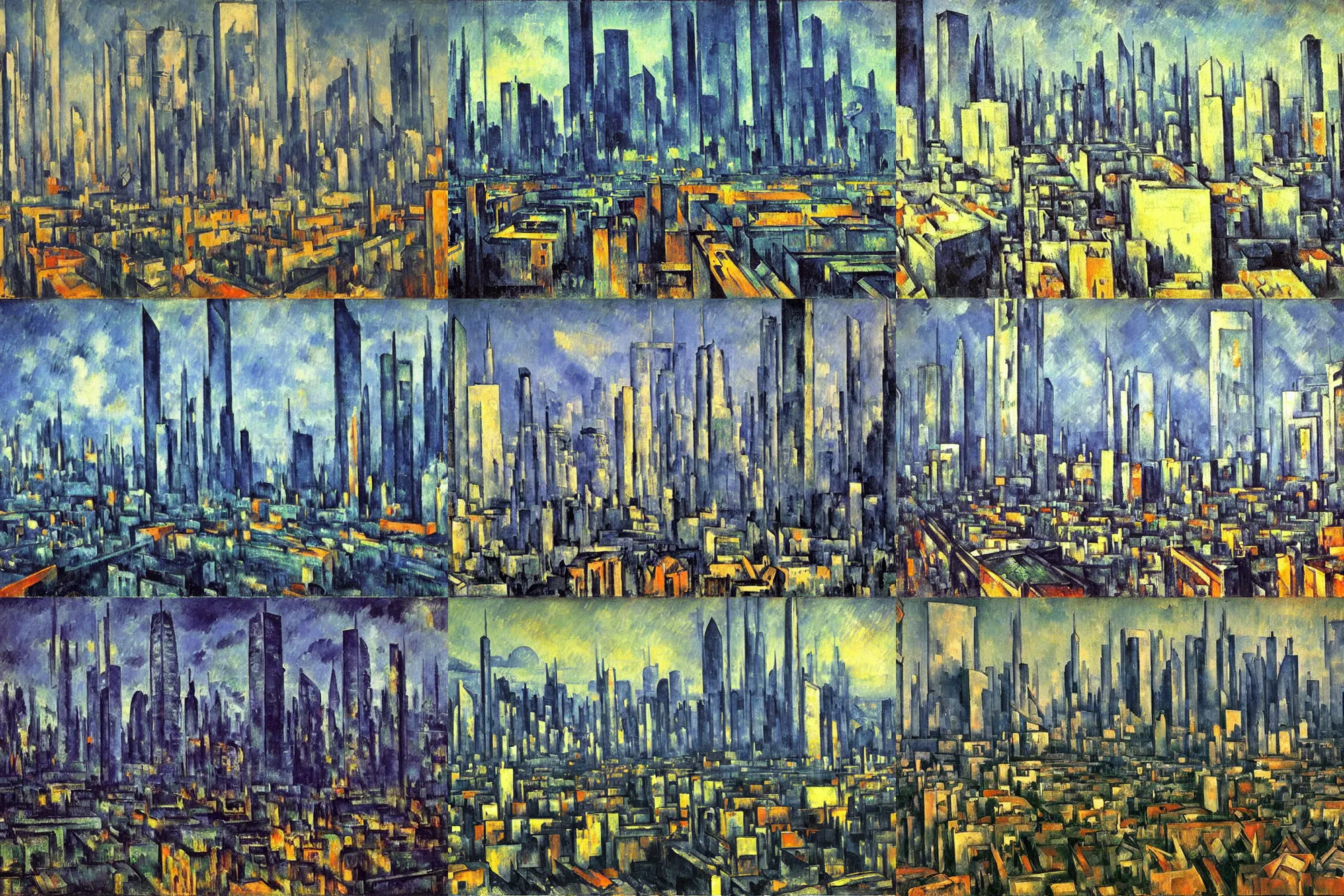 Prompt: cyberpunk cityscape painted by Paul Cezanne