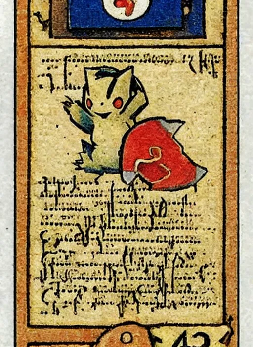 Image similar to a pokemon card from the 1 4 0 0 s