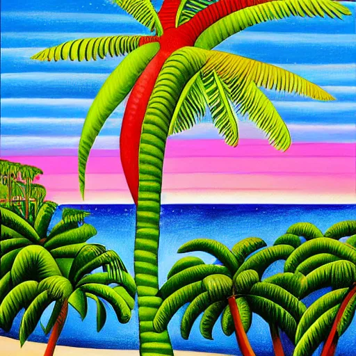 Image similar to a ultradetailed beautiful painting of amazonas beach by tarsila do amaral, major arcana mason sparkles sky, dougherty patrick, trending on artstation, mediterranean, palm trees, light sparkles, major arcana sky, sharp focus, soft light